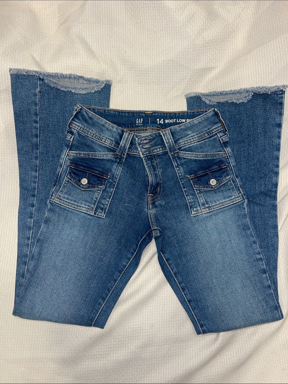 GAP Kids Bootcut Jeans in Medium Blue with Frayed Hem